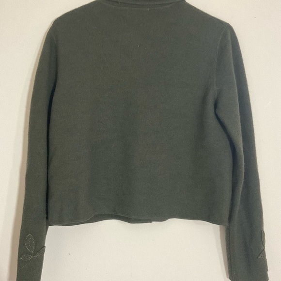 Vintage JONES NEW YORK Merino Wool Cardigan Sweater Size P/L Green Applique - Picture 4 of 11